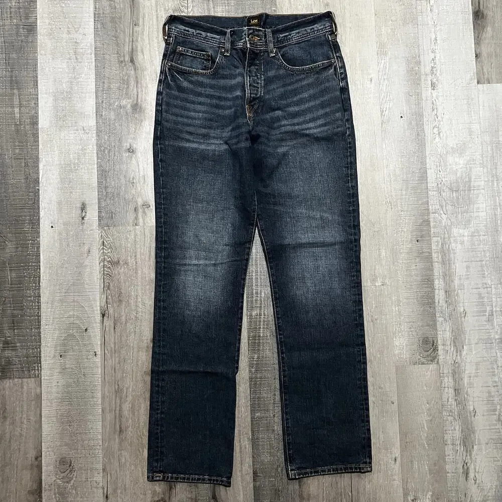 Lee 101 Dark Wash Buckle Back 1930s Cowboy Straight Leg Faded Repro Jeans 32x34